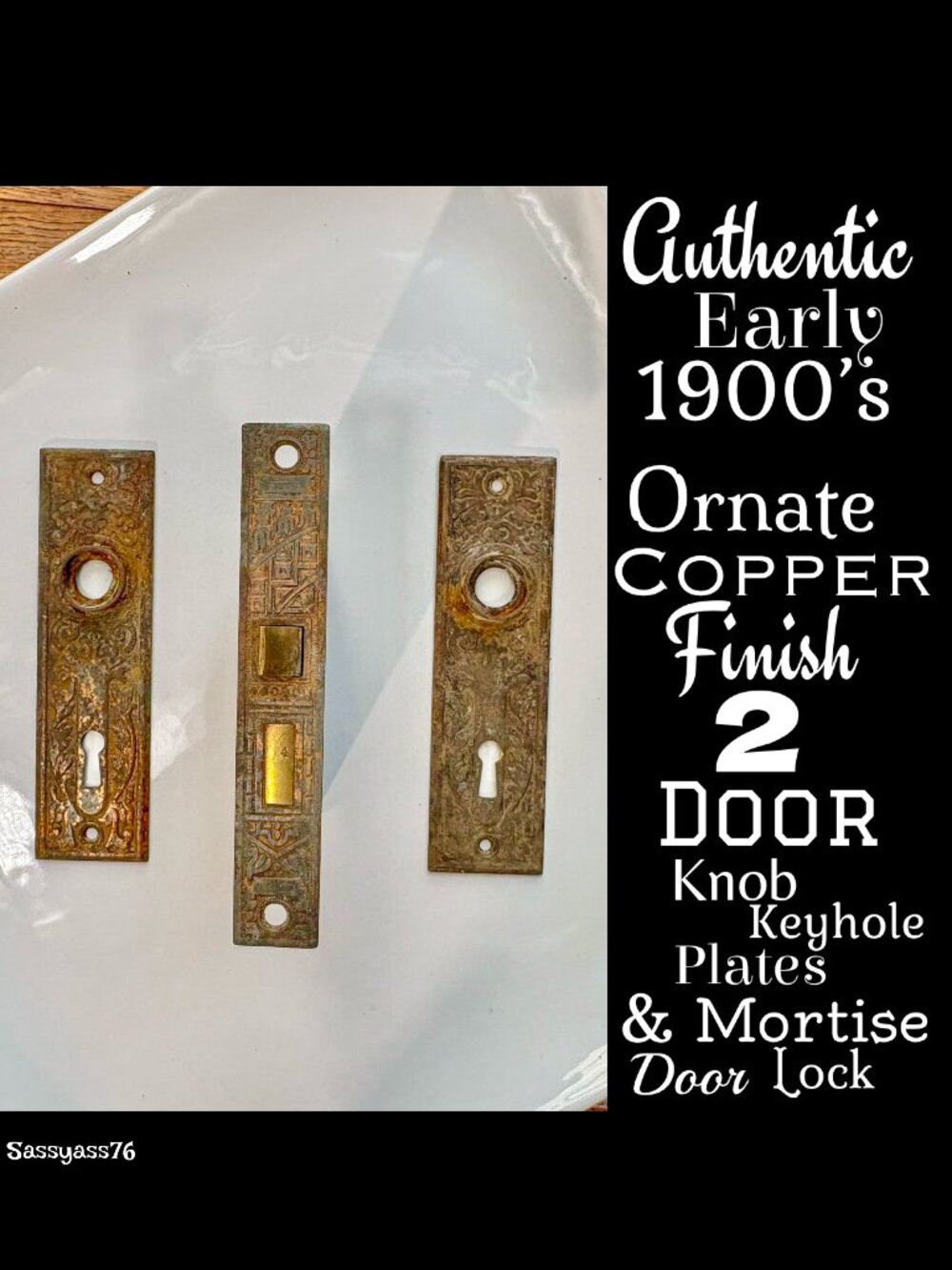🆕ANTIQUE▪️Authentic Early 1900's Ornate Copper Door Plates & Mortise Door Lock - Picture 1 of 8